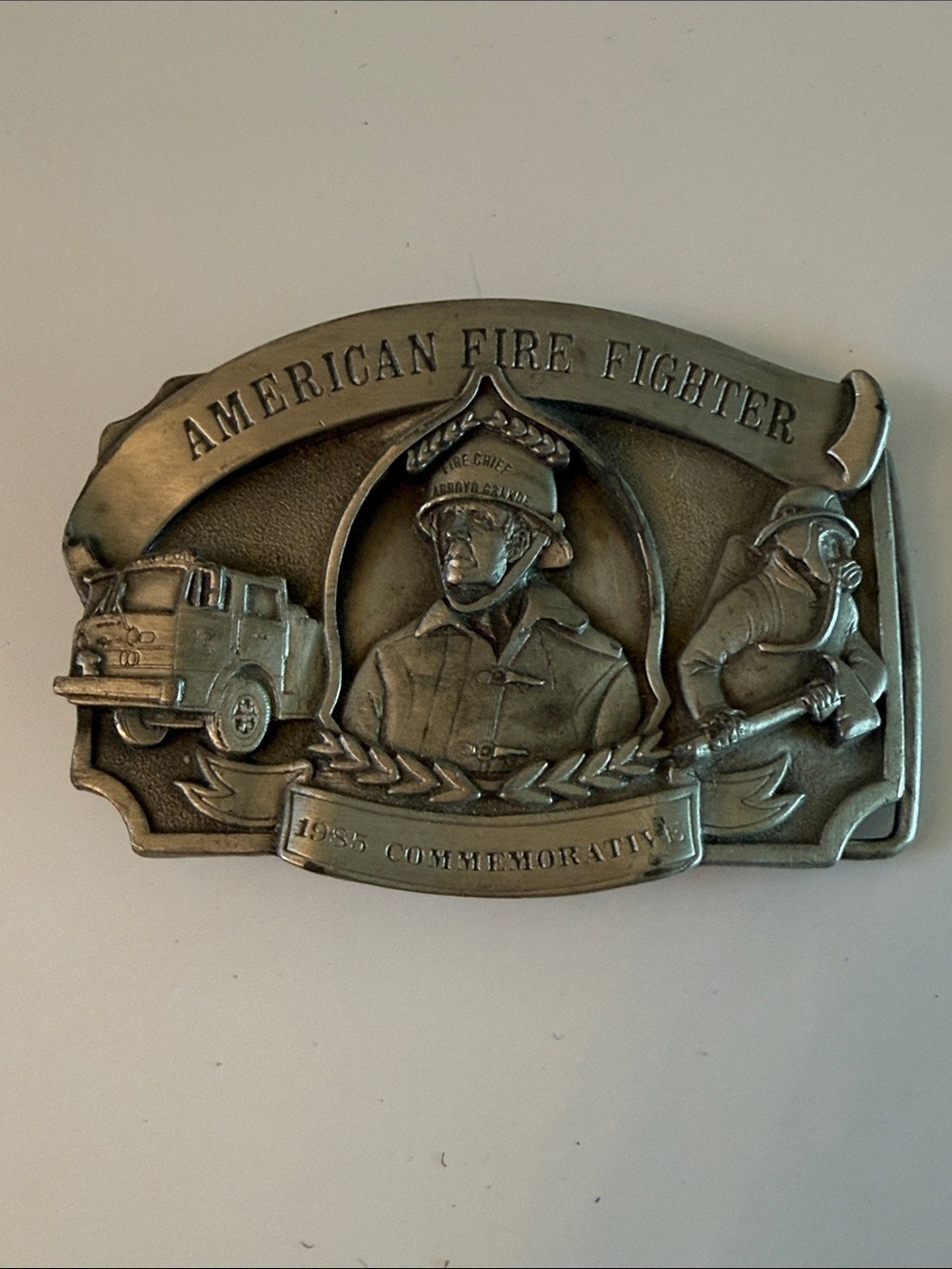 Vintage 1985 American Fire Fighter Commemorative Belt Buckle Limited Edition